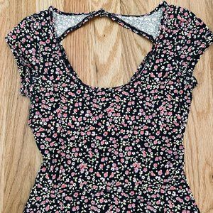 American Eagle Floral Fit & Flare Open Back Skater Summer Sun Dress Size XS